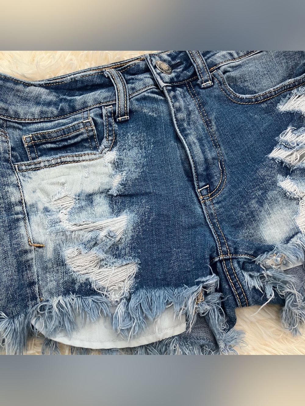 American Eagle Denim Distressed Mid Rise Mini Shorts - Picture 2 of 10